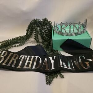 Silver Birthday King Crown and Sash Set